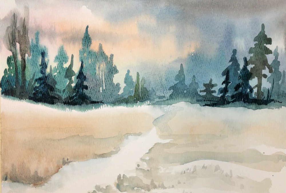 Watercolor basics. Simple landscape.