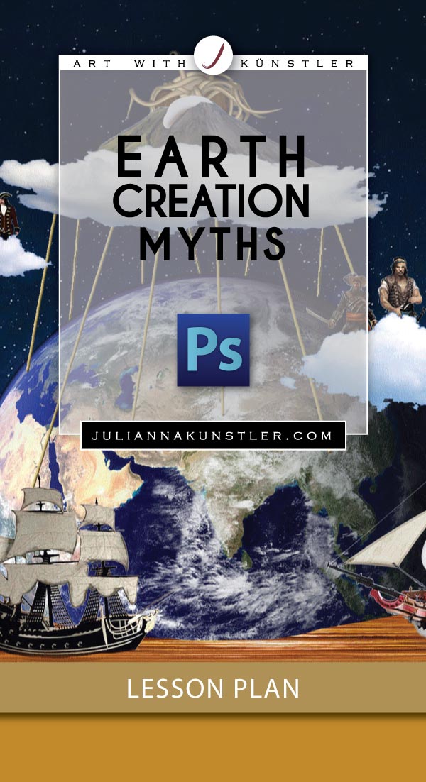 Photoshop assignment: Earth Creation Myth poster. Illustratration of the most bizarre legends.