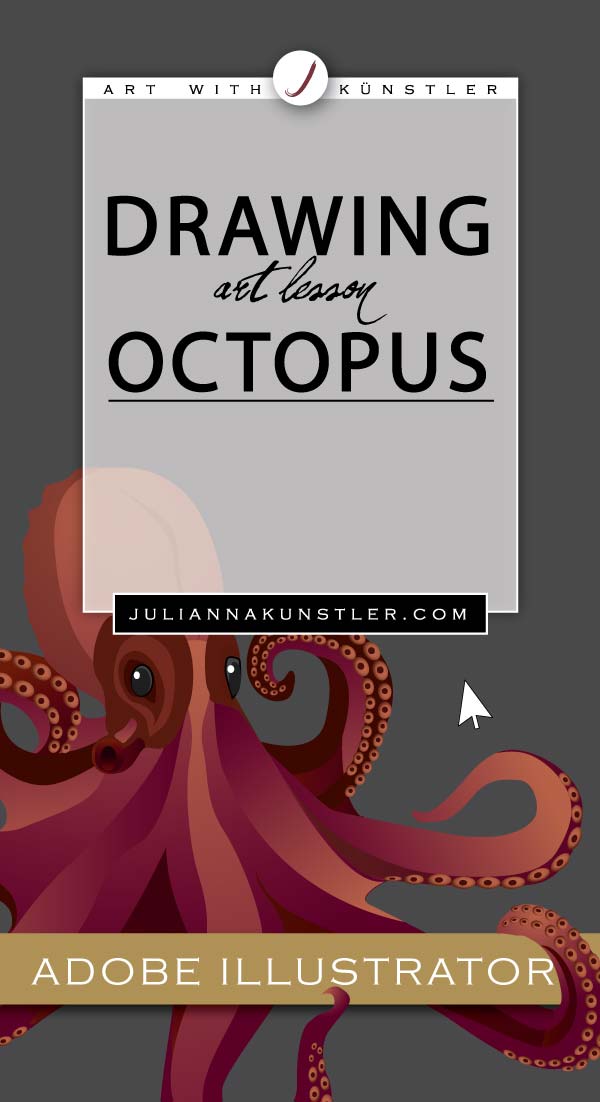 Vector octopus drawing. Adobe Illustrator assignment for beginners. Lesson plan.