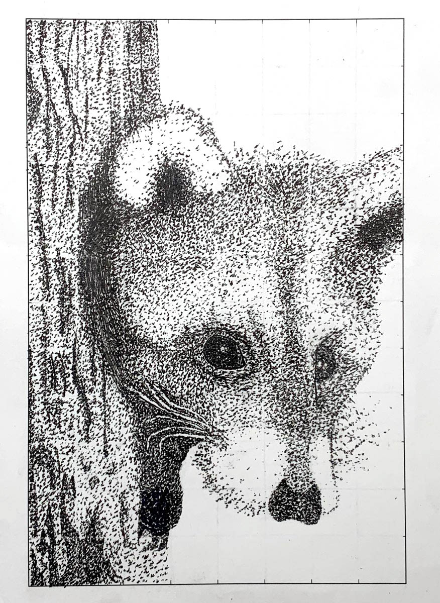 Pointillism drawing. Grid method. Art lesson.