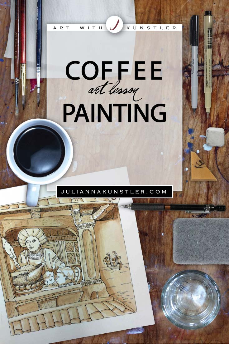 Painting with coffee. Observational drawing followed by coffee washes.
