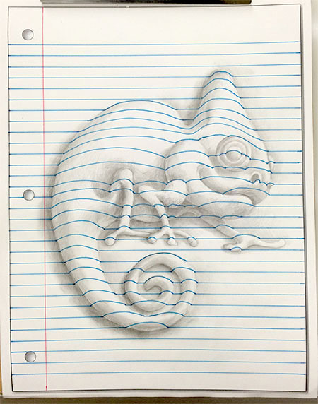 Notebook page. Optical illusion. Art lesson.