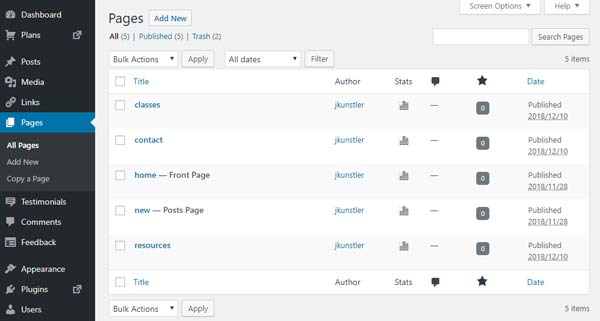 pages in wordpress