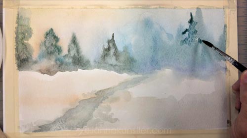 Watercolor basics. Simple landscape.