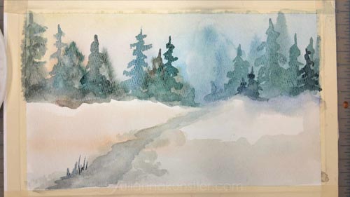 Premium Vector  Village road and nature watercolor landscape painting