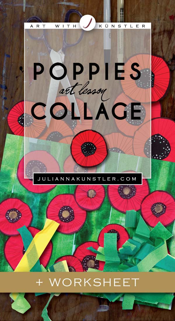 Poppies. Collage lesson plan. Easy to follow steps that include drawing, cutting, printing, and gluing. I use it with my special needs students.
